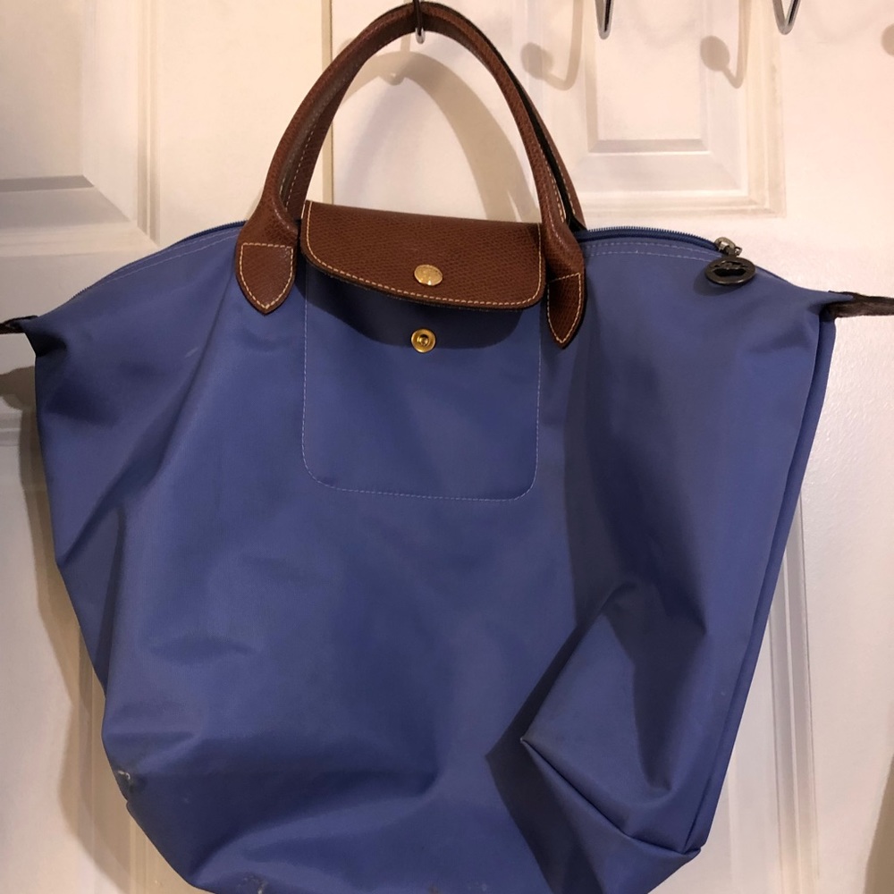 Longchamp Blue and Brown Le Pliage Tote
